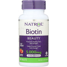 Load image into Gallery viewer, NATROL: Biotin Strawberry Flavor 5000 mcg, 90 Tablets
